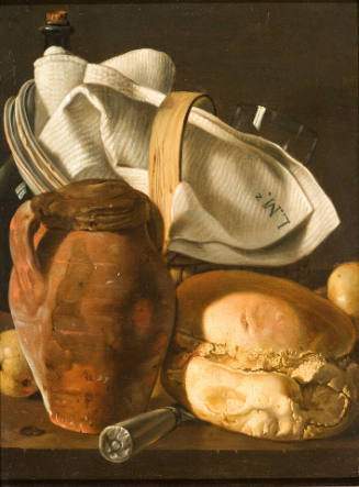 Still Life with Jug, Bread, and Basket with Tableware