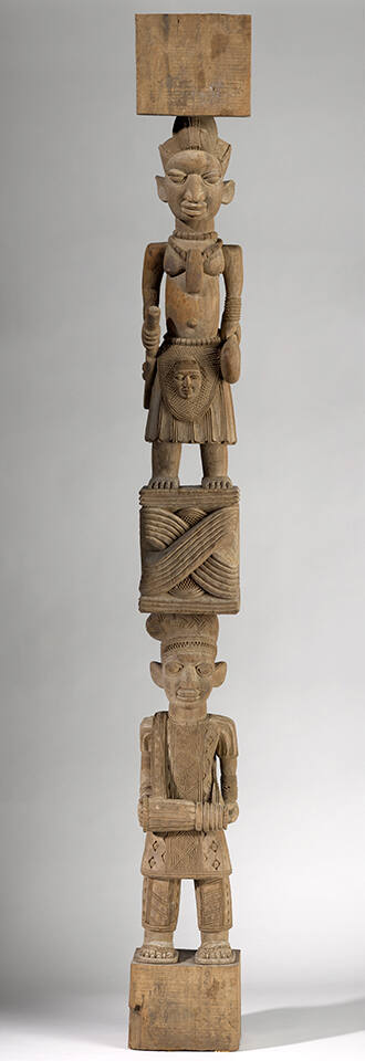 Veranda Post with Priest of Sàngó and Bata Drummer