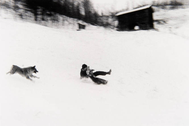 Jim and Jenny sledding, Madison County, NC