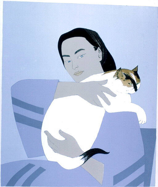 Woman and White Cat