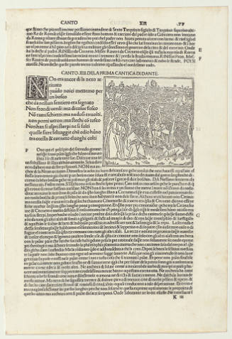 Leaf from La Commedia by Dante Alighieri (1265–1321)

Commentary by Cristoforo Landino; printed in Venice by Petrus de Plasiis, November 18, 1491