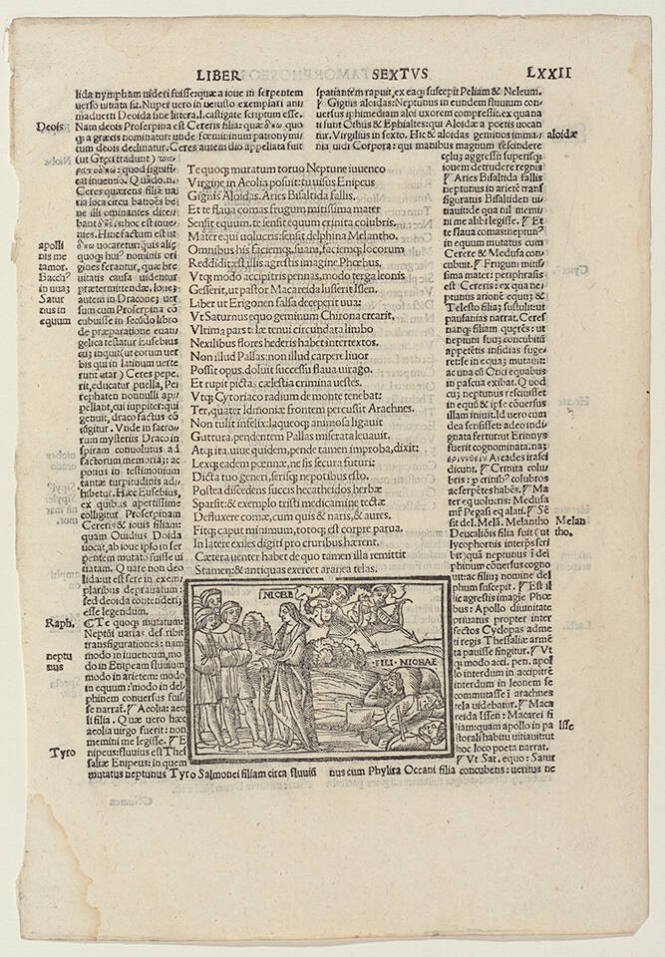 Leaf from Metamorphoses by Ovid (43 BCE–17 CE)

Commentary by Lactantius Placidus, Petrus Lavinius, and Raffaele Regio