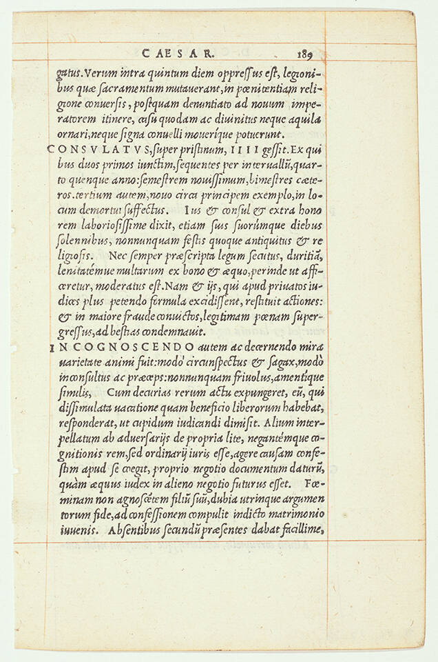 Leaf from Suetonius, “The Lives of the Twelve Caesars”