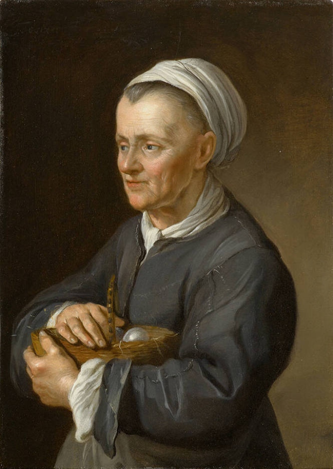 A Woman Holding a Basket of Eggs