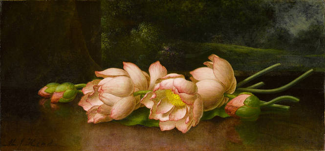 Lotus Flowers: A Landscape Painting in the Background