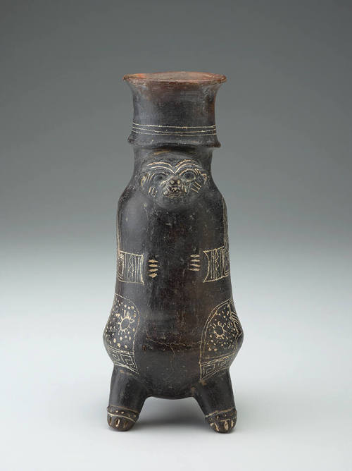 Zoomorphic Tall Black Effigy Vessel