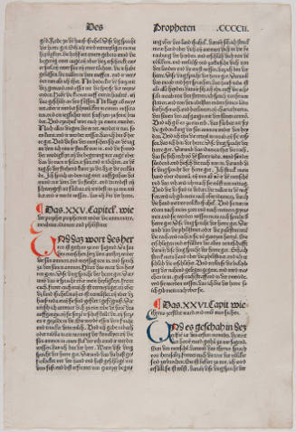 Leaf from the “Ninth German Bible”: folio CCCIIr, from Ezekiel 25–27; Imprint: Printed in Nuremberg by Anton Koberger, February 17, 1483