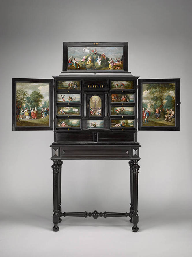 Ebony Cabinet with Thirteen Paintings of Classical Subjects