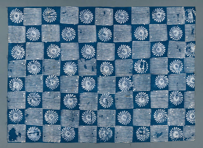 Wax-stamped resist-dyed Textile (gara)