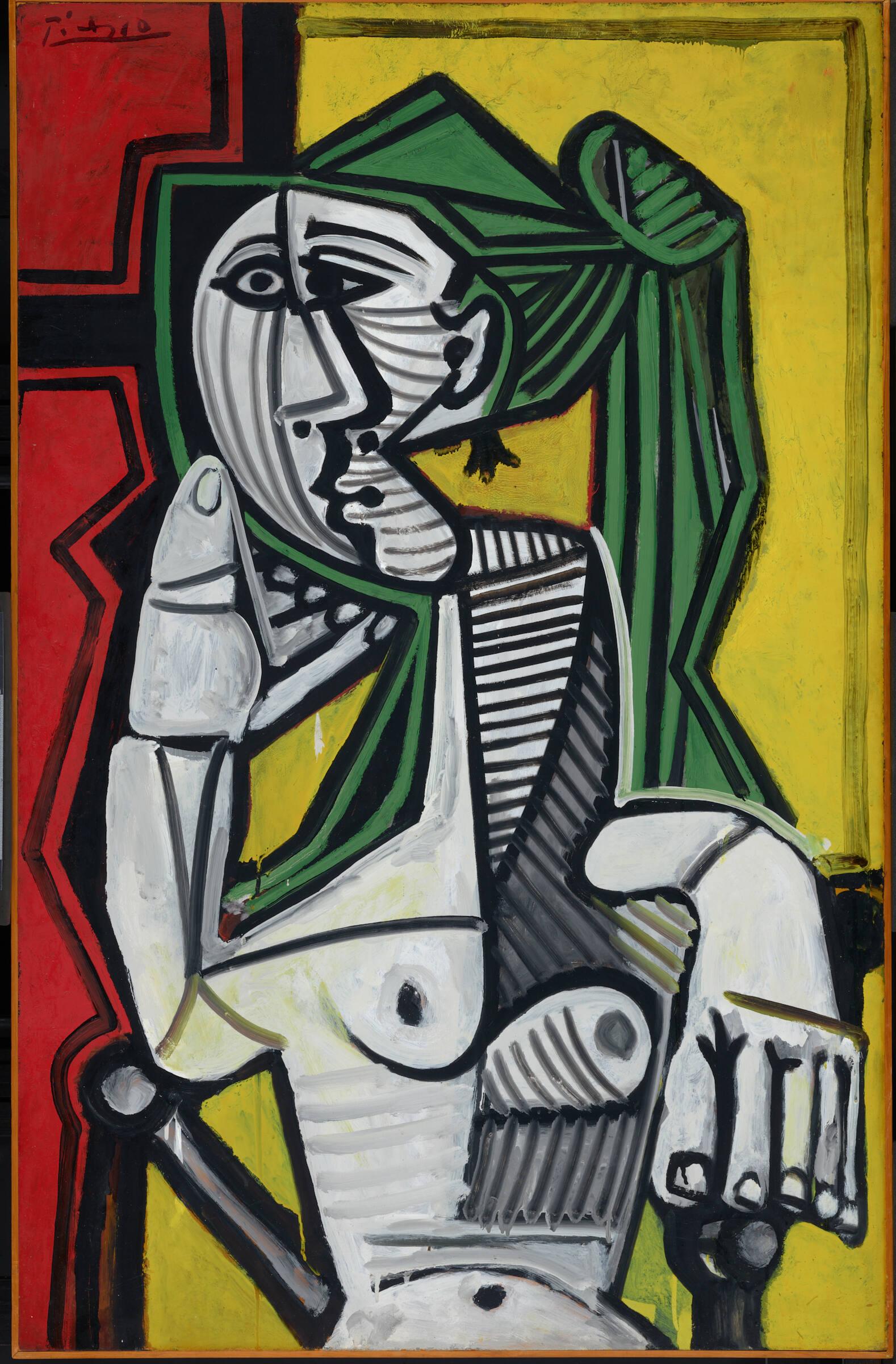 Seated Woman, Red and Yellow Background (Femme assise, fond rouge