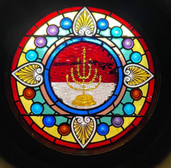 Stained Glass Roundel Depicting a Menorah