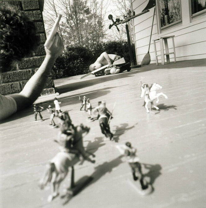 Front porch with cowboys and Indians, Durham, North Carolina